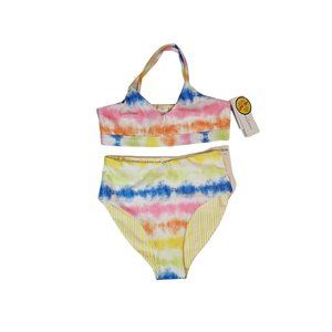 Treasure & Bond Girl's Reversible Tie-Dye Bikini Swimsuit, Size 14, 2 Pc